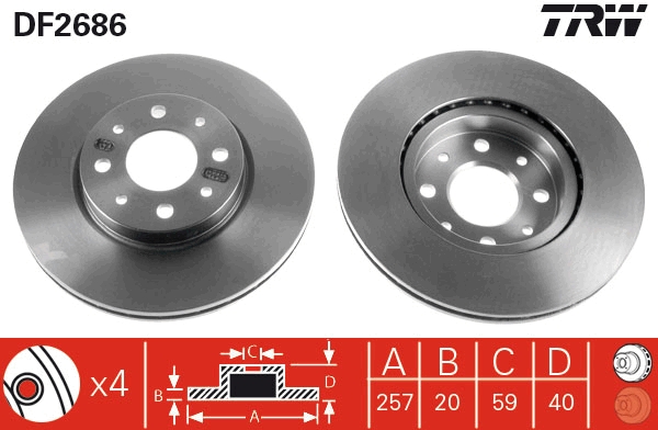 TRW DF2686 Brake Disc for...