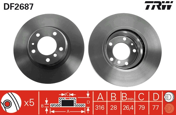 TRW DF2687 Brake Disc for BMW