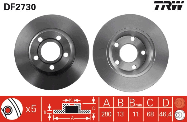 TRW DF2730 Brake Disc for AUDI
