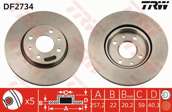 TRW DF2734 Brake Disc for...