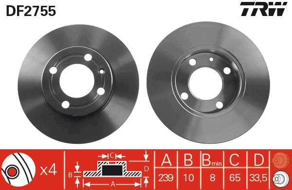 TRW DF2755 Brake Disc for...
