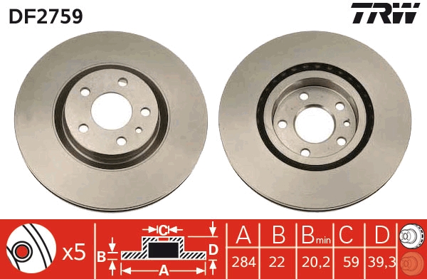TRW DF2759 Brake Disc for...