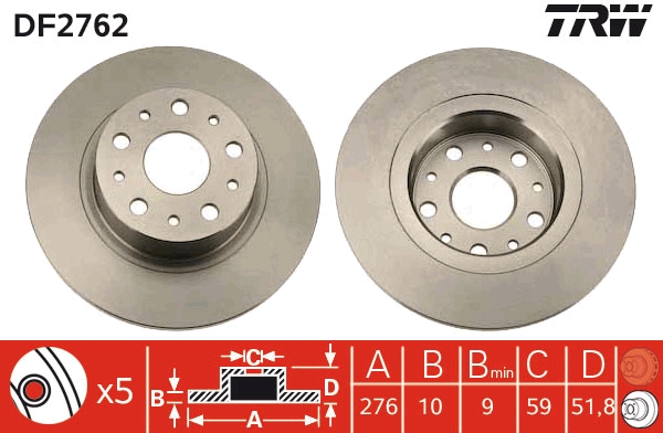 TRW DF2762 Brake Disc for...