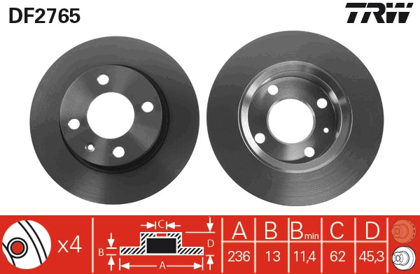 TRW DF2765 Brake Disc for...