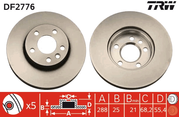 TRW DF2776 Brake Disc for...