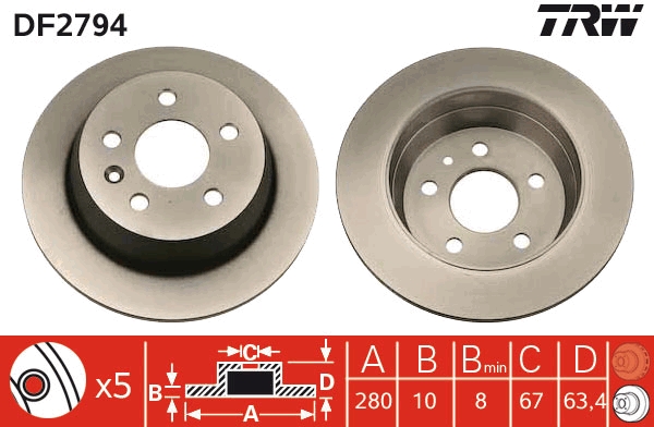 TRW DF2794 Brake Disc for...