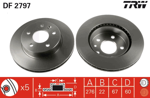 TRW DF2797 Brake Disc for...