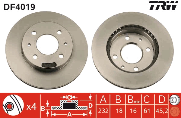 TRW DF4019 Brake Disc for...