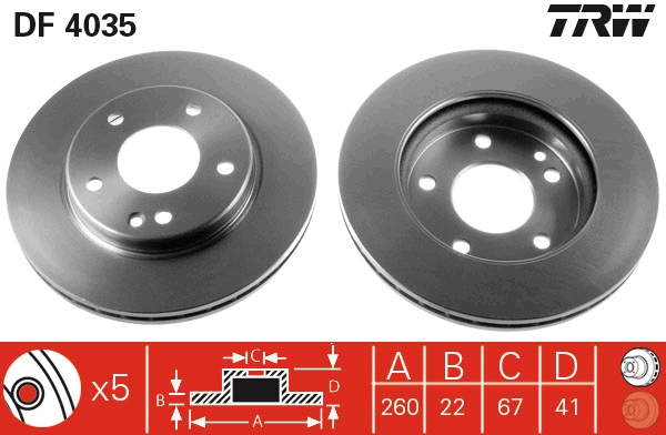 TRW DF4035 Brake Disc for...