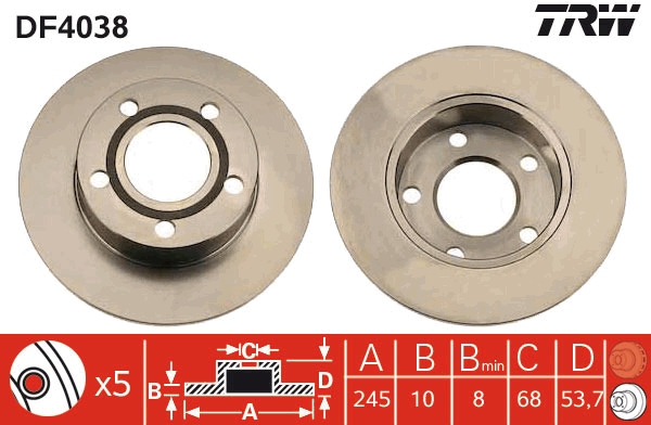 TRW DF4038 Brake Disc for AUDI