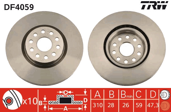TRW DF4059 Brake Disc for...