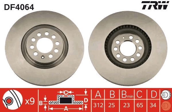 TRW DF4064 Brake Disc for...