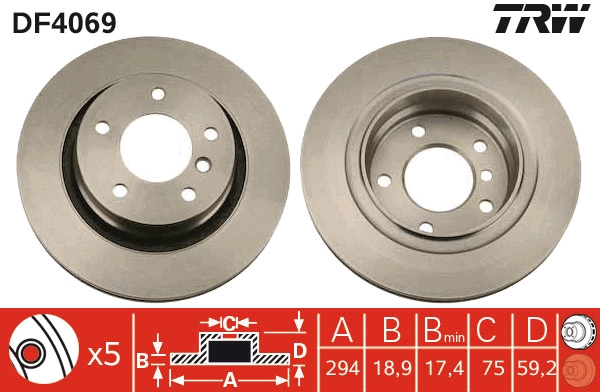 TRW DF4069 Brake Disc for BMW