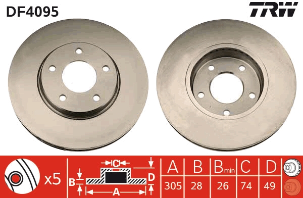 TRW DF4095 Brake Disc for...