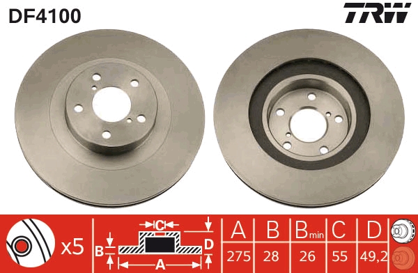 TRW DF4100 Brake Disc for...
