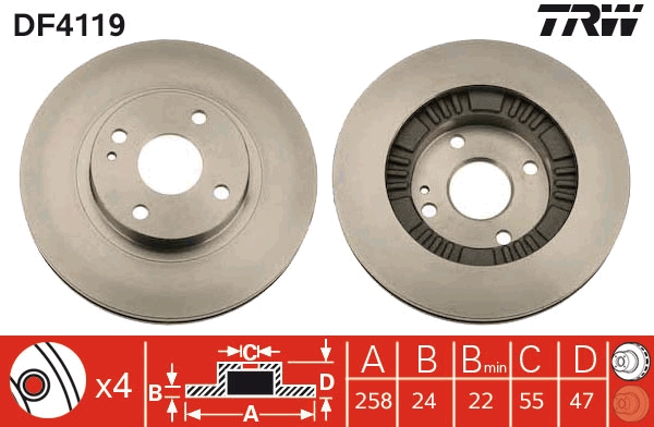 TRW DF4119 Brake Disc for...