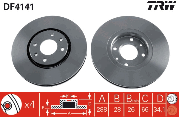 TRW DF4141 Brake Disc for...