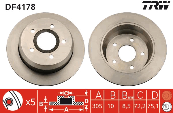 TRW DF4178 Brake Disc for...