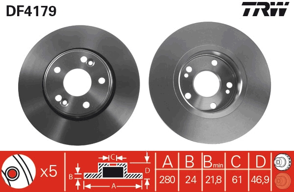 TRW DF4179 Brake Disc for...