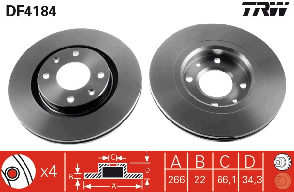 TRW DF4184 Brake Disc for...