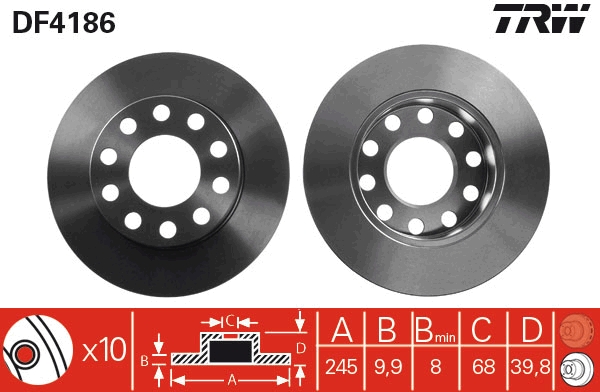 TRW DF4186 Brake Disc for...