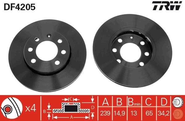 TRW DF4205 Brake Disc for...