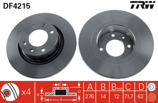 TRW DF4215 Brake Disc for...