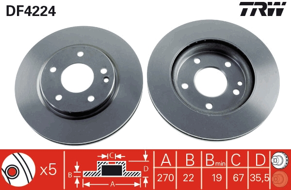 TRW DF4224 Brake Disc for...