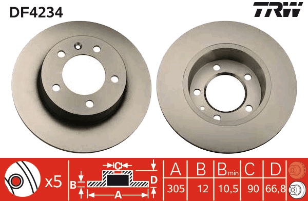 TRW DF4234 Brake Disc for...