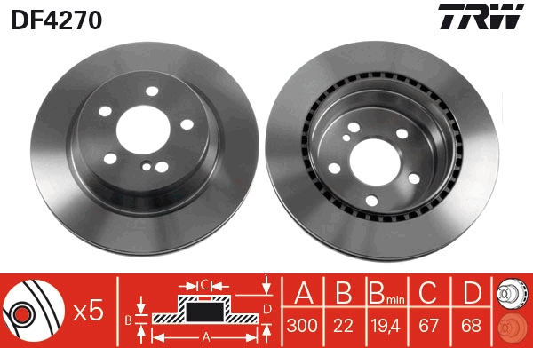 TRW DF4270 Brake Disc for...