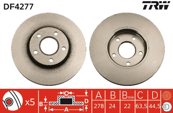 TRW DF4277 Brake Disc for FORD