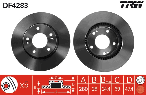 TRW DF4283 Brake Disc for...
