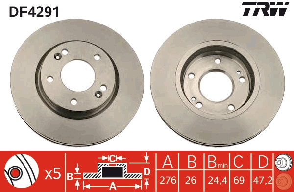 TRW DF4291 Brake Disc for...