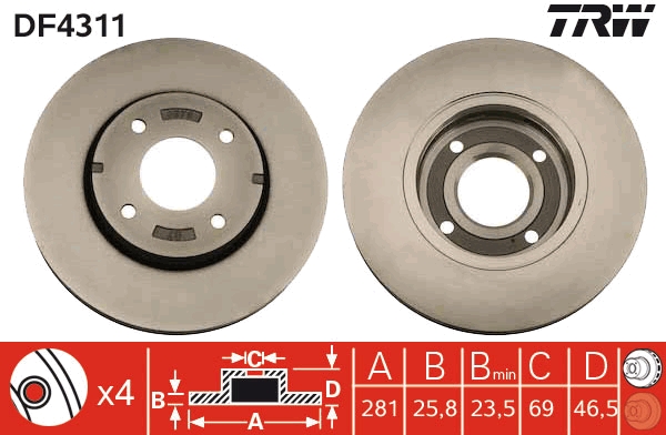 TRW DF4311 Brake Disc for...