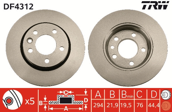 TRW DF4312 Brake Disc for VW