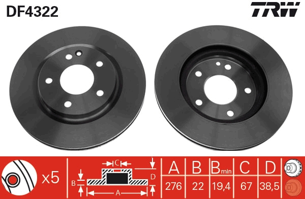 TRW DF4322 Brake Disc for...