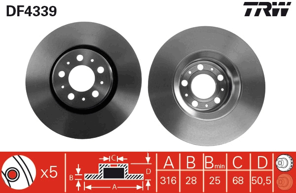 TRW DF4339 Brake Disc for...