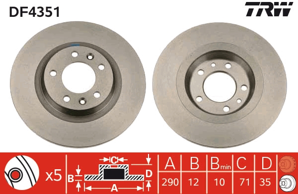 TRW DF4351 Brake Disc for...