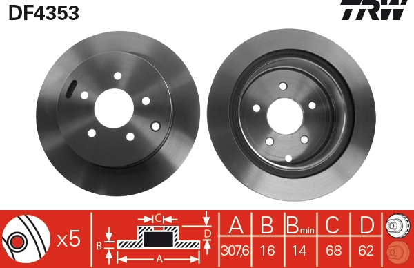 TRW DF4353 Brake Disc for...
