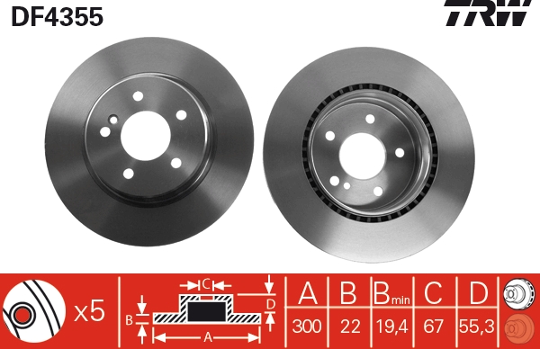 TRW DF4355 Brake Disc for...