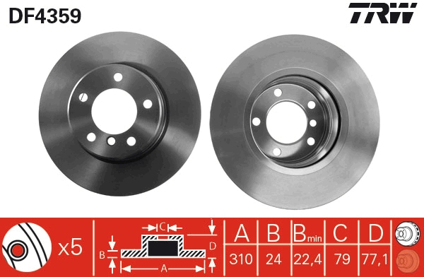 TRW DF4359 Brake Disc for...