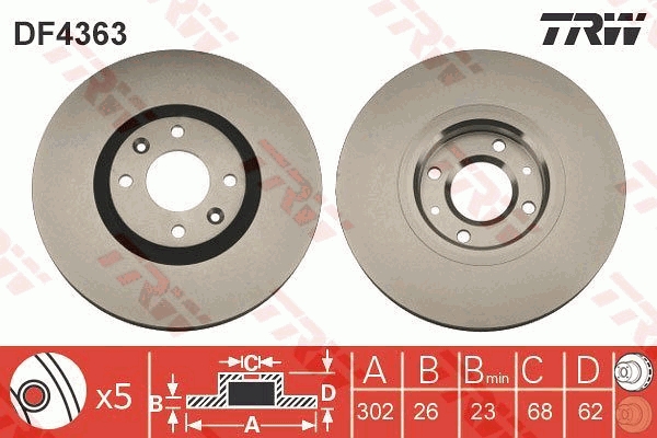 TRW DF4363 Brake Disc for...