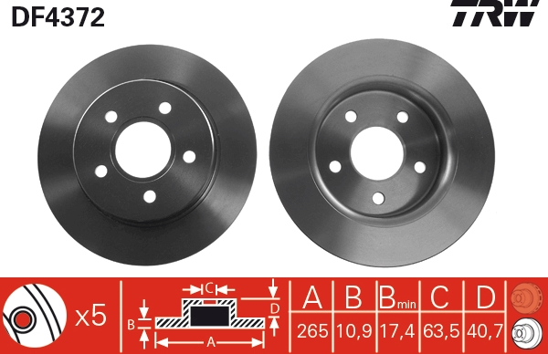 TRW DF4372 Brake Disc for...