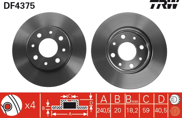 TRW DF4375 Brake Disc for...