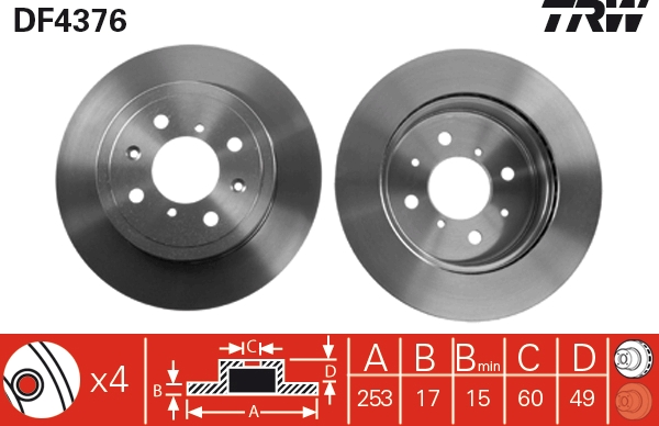 TRW DF4376 Brake Disc for...