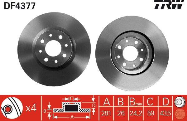 TRW DF4377 Brake Disc for...