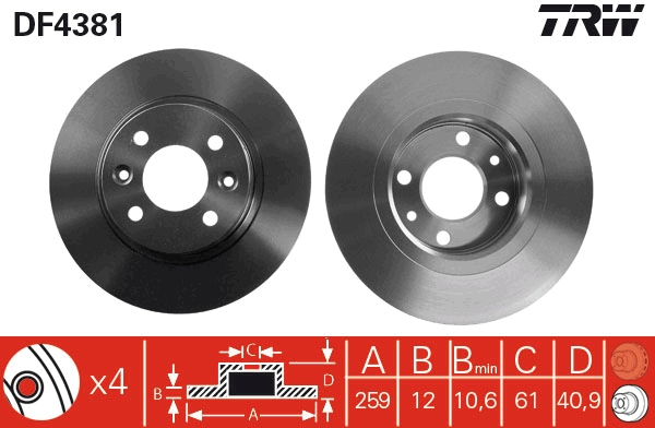 TRW DF4381 Brake Disc for...