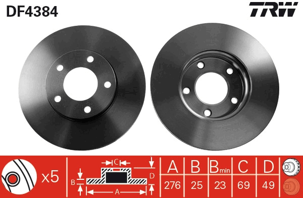 TRW DF4384 Brake Disc for...