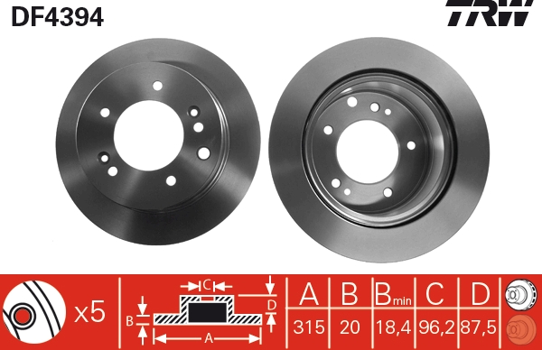 TRW DF4394 Brake Disc for KIA