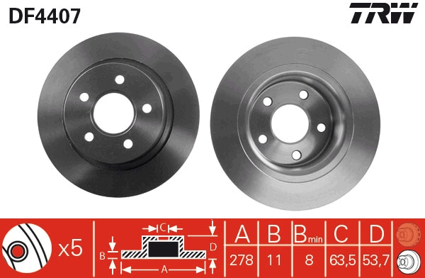 TRW DF4407 Brake Disc for FORD